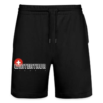 Winterthur Swiss City Crest Tee - Stanley/Stella Unisex Bio Joggingshorts Trainer  - Schwarz - Vorne - Nik (191cm) & Marisol (170cm)