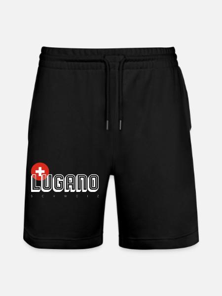Lugano Swiss Cross Outline Logo - Stanley/Stella Trainer Unisex Organic Jogging Shorts - black