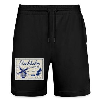 Patrimoine du moulin à vent de Stockholm - Short de jogging bio TRAINER Stanley/Stella unisexe - noir - Devant - Nik (191cm) & Marisol (170cm)