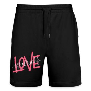 LOVE yourself - Stanley/Stella Trainer Unisex Organic Jogging Shorts - black - Front - Nik (191cm) & Marisol (170cm)