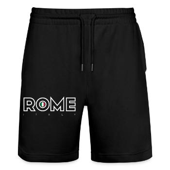 Rom O Emblem Italienische Flagge - Stanley/Stella Unisex Bio Joggingshorts Trainer  - Schwarz - Vorne - Nik (191cm) & Marisol (170cm)