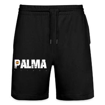 Palma Distressed Text with Spain Flag - Stanley/Stella Trainer Unisex Organic Jogging Shorts - black - Front - Nik (191cm) & Marisol (170cm)