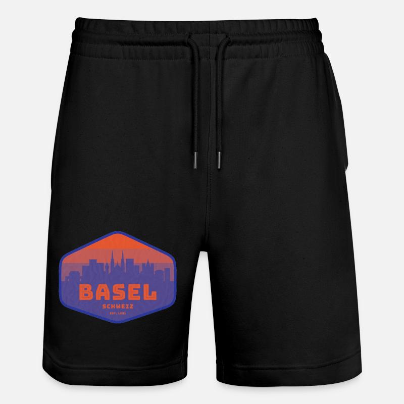 Basel Skyline Retro Abzeichen - Stanley/Stella Unisex Bio Joggingshorts Trainer  - Schwarz