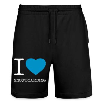 I LOVE SNOWBOARDING - Stanley/Stella Unisex Bio Joggingshorts Trainer  - Schwarz - Vorne - Nik (191cm) & Marisol (170cm)