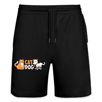 Cheerful image of a cat and dog. - Stanley/Stella Trainer Unisex Organic Jogging Shorts - black - Front - Nik (191cm) & Marisol (170cm)