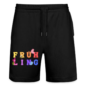Spring - Season - Stanley/Stella Trainer Unisex Organic Jogging Shorts - black - Front - Nik (191cm) & Marisol (170cm)
