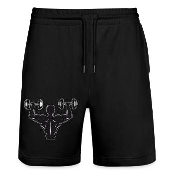 Gym Motiv schwarz weiß - Bodybuilder mit Gewichte - Stanley/Stella Unisex Bio Joggingshorts Trainer  - Schwarz - Vorne - Nik (191cm) & Marisol (170cm)