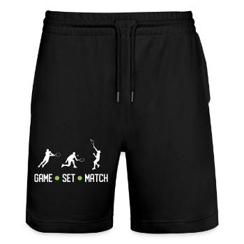 Tennis - Game Set Match - Stanley/Stella Trainer Unisex Organic Jogging Shorts - black - Front - Nik (191cm) & Marisol (170cm)