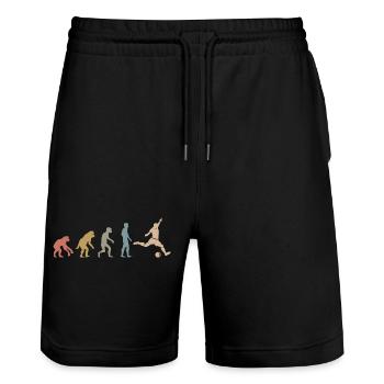 retro Fußball Evolution lustige Designs Team Fan - Stanley/Stella Unisex Bio Joggingshorts Trainer  - Schwarz - Vorne - Nik (191cm) & Marisol (170cm)