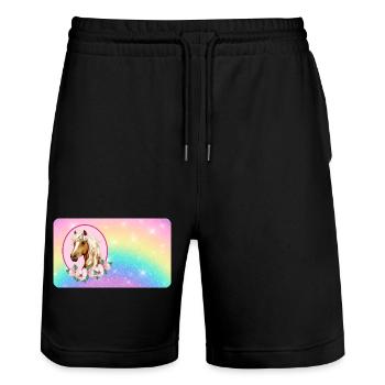 Horse with flowers and glitter rainbow - Stanley/Stella Trainer Unisex Organic Jogging Shorts - black - Front - Nik (191cm) & Marisol (170cm)
