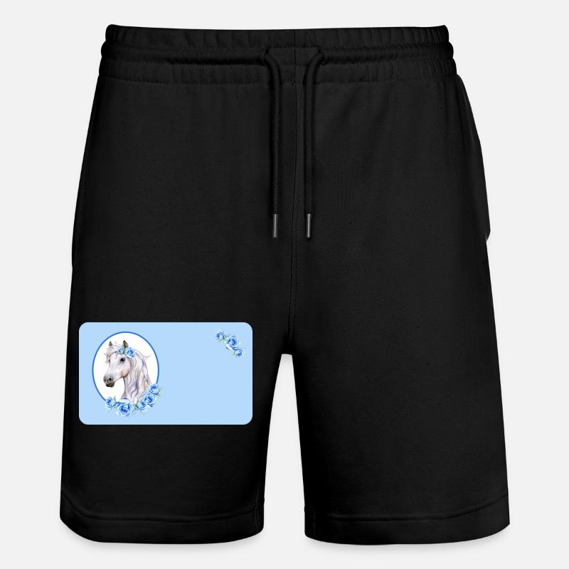 Cheval blanc - Roses bleu clair | Personnalisable - Short de jogging bio TRAINER Stanley/Stella unisexe - noir