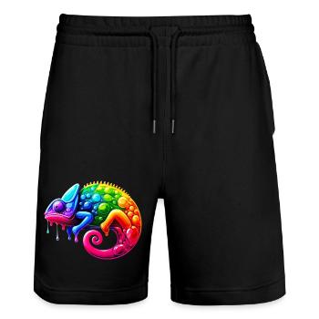 Chameleon - Stanley/Stella Trainer Unisex Organic Jogging Shorts - black - Front - Nik (191cm) & Marisol (170cm)