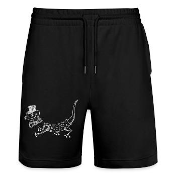 Gecko Deluxe mit Hut und Fliege - Stanley/Stella Unisex Bio Joggingshorts Trainer  - Schwarz - Vorne - Nik (191cm) & Marisol (170cm)