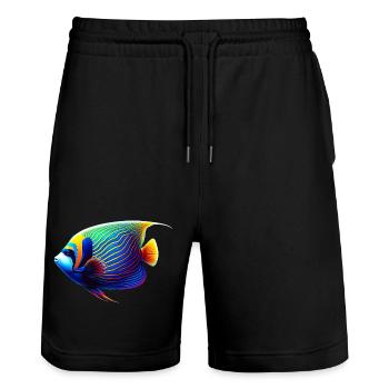Emperor Angel Fish - Stanley/Stella Trainer Unisex Organic Jogging Shorts - black - Front - Nik (191cm) & Marisol (170cm)