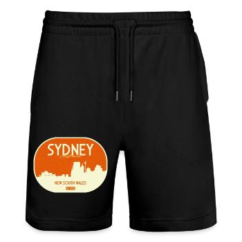 Sydney Skyline Retro Badge - Stanley/Stella Unisex Bio Joggingshorts Trainer  - Schwarz - Vorne - Nik (191cm) & Marisol (170cm)