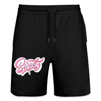 Sweet Pink Glitter Manuscrit Design - Short de jogging bio TRAINER Stanley/Stella unisexe - noir - Devant - Nik (191cm) & Marisol (170cm)