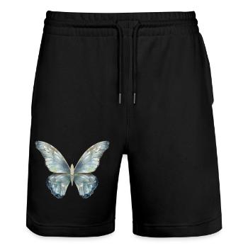 Papillon dans de délicates nuances de bleu peint à la main - Short de jogging bio TRAINER Stanley/Stella unisexe - noir - Devant - Nik (191cm) & Marisol (170cm)