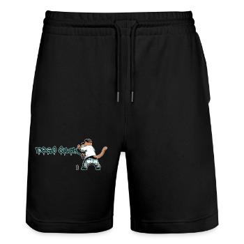 chat graffiti dogs suck - Short de jogging bio TRAINER Stanley/Stella unisexe - noir - Devant - Nik (191cm) & Marisol (170cm)