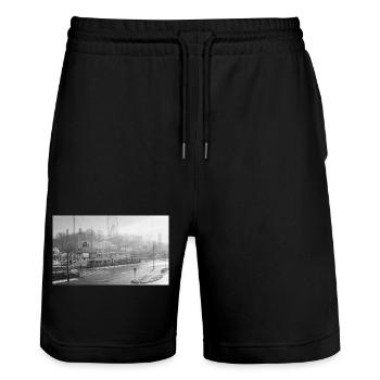 M31 Tram in Gothenburg - 35mm Film Photography B&W - Stanley/Stella Trainer Unisex Organic Jogging Shorts - black - Front - Nik (191cm) & Marisol (170cm)