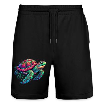 Schildkröte - Stanley/Stella Unisex Bio Joggingshorts Trainer  - Schwarz - Vorne - Nik (191cm) & Marisol (170cm)