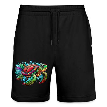 Turtle - Stanley/Stella Trainer Unisex Organic Jogging Shorts - black - Front - Nik (191cm) & Marisol (170cm)