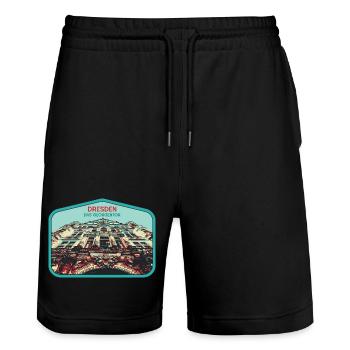 Illustration: Georgentor, Dresden - Stanley/Stella Unisex Bio Joggingshorts Trainer  - Schwarz - Vorne - Nik (191cm) & Marisol (170cm)