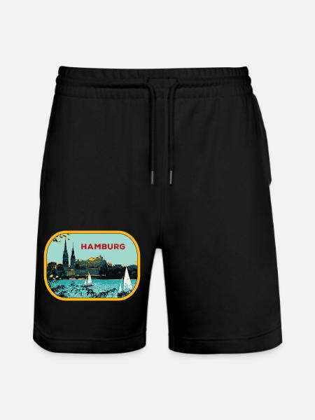 Fluss Hamburg: Segelboot-Illustration - Stanley/Stella Unisex Bio Joggingshorts Trainer  - Schwarz