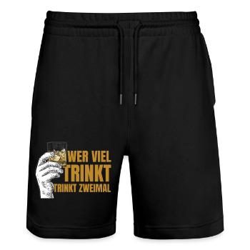 Who Drinks A Lot Drinks Twice Funny T-Shirt - Stanley/Stella Trainer Unisex Organic Jogging Shorts - black - Front - Nik (191cm) & Marisol (170cm)