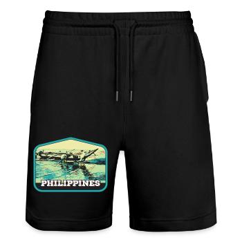 Authentic Fishing in the Philippines - Stanley/Stella Trainer Unisex Organic Jogging Shorts - black - Front - Nik (191cm) & Marisol (170cm)
