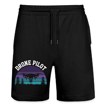 Drohnen-Pilot - Stanley/Stella Unisex Bio Joggingshorts Trainer  - Schwarz - Vorne - Nik (191cm) & Marisol (170cm)