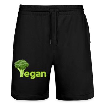 Vibrant Vegan Broccoli Logo - Stanley/Stella Trainer Unisex Organic Jogging Shorts - black - Front - Nik (191cm) & Marisol (170cm)