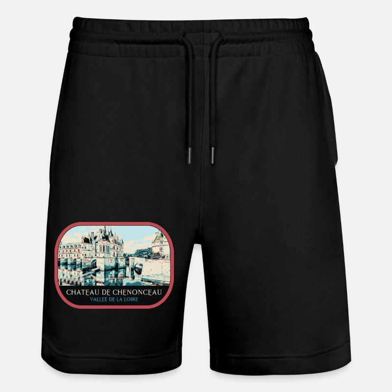 Illustration Château Chenonceau, Vallée Loire - Short de jogging bio TRAINER Stanley/Stella unisexe - noir