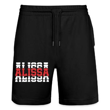 t-shirt Alissa t-shirt idée cadeau texte empilé - Short de jogging bio TRAINER Stanley/Stella unisexe - noir - Devant - Nik (191cm) & Marisol (170cm)