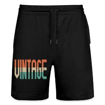 Vintage Style Retro Motif Design - Stanley/Stella Trainer Unisex Organic Jogging Shorts - black - Front - Nik (191cm) & Marisol (170cm)
