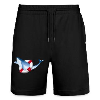 bright blue whale fish with lifebuoy - Stanley/Stella Trainer Unisex Organic Jogging Shorts - black - Front - Nik (191cm) & Marisol (170cm)