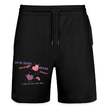 You can never give enough love - Stanley/Stella Trainer Unisex Organic Jogging Shorts - black - Front - Nik (191cm) & Marisol (170cm)