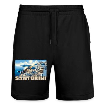 Santorini Greece Ocean Volcano Akrotiri - Stanley/Stella Trainer Unisex Organic Jogging Shorts - black - Front - Nik (191cm) & Marisol (170cm)