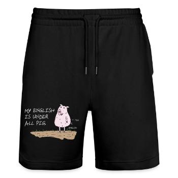 my english is under all pig lustiger spruch - Stanley/Stella Unisex Bio Joggingshorts Trainer  - Schwarz - Vorne - Nik (191cm) & Marisol (170cm)