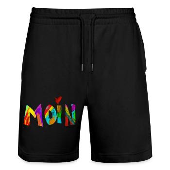 Moin Regenbogen Pinselbuchstaben - Stanley/Stella Unisex Bio Joggingshorts Trainer  - Schwarz - Vorne - Nik (191cm) & Marisol (170cm)