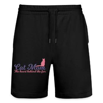Katzen Mama - Stanley/Stella Unisex Bio Joggingshorts Trainer  - Schwarz - Vorne - Nik (191cm) & Marisol (170cm)