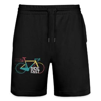 Lebendiges Speed Bike Druckdesign - Stanley/Stella Unisex Bio Joggingshorts Trainer  - Schwarz - Vorne - Nik (191cm) & Marisol (170cm)