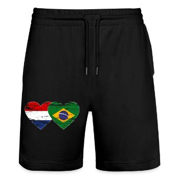 Hollande Brésil drapeau coeur utilisé - Short de jogging bio TRAINER Stanley/Stella unisexe - noir - Devant - Nik (191cm) & Marisol (170cm)