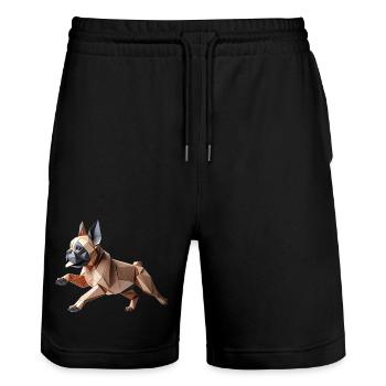 chien bouledogue français origami géométrique 3d - Short de jogging bio TRAINER Stanley/Stella unisexe - noir - Devant - Nik (191cm) & Marisol (170cm)