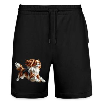 chien cavalier king charles origami géométrique 3d - Short de jogging bio TRAINER Stanley/Stella unisexe - noir - Devant - Nik (191cm) & Marisol (170cm)