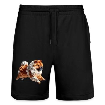 chien chowchow origami géométrique 3d - chow-chow - Short de jogging bio TRAINER Stanley/Stella unisexe - noir - Devant - Nik (191cm) & Marisol (170cm)