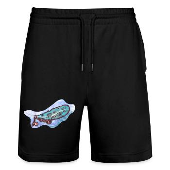 Mystische Blaue Feder mit Ornamenten - Stanley/Stella Unisex Bio Joggingshorts Trainer  - Schwarz - Vorne - Nik (191cm) & Marisol (170cm)