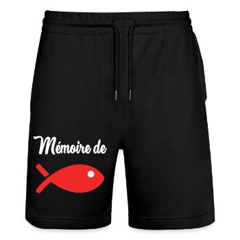 POISSON. MEMOIRE. HUMOUR. SARDINE. POISSON D'AVRIL - Short de jogging bio TRAINER Stanley/Stella unisexe - noir - Devant - Nik (191cm) & Marisol (170cm)