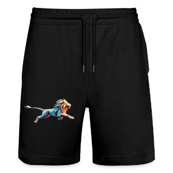 Ausführen von Lion Origami Geometric 3D - Stanley/Stella Unisex Bio Joggingshorts Trainer  - Schwarz - Vorne - Nik (191cm) & Marisol (170cm)