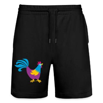 Hahn bunt Gockel Bauernhof tierisch Ostern Tiere - Stanley/Stella Unisex Bio Joggingshorts Trainer  - Schwarz - Vorne - Nik (191cm) & Marisol (170cm)