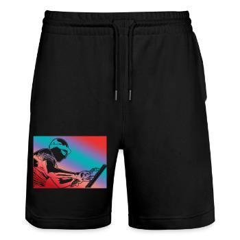 Welder Retro Look - Stanley/Stella Trainer Unisex Organic Jogging Shorts - black - Front - Nik (191cm) & Marisol (170cm)